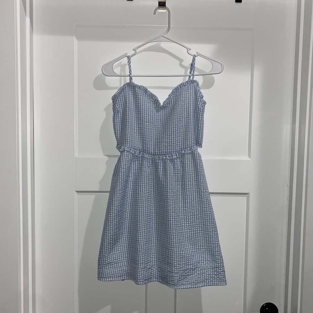 Blue Gingham Seersucker Mini Dress altar d’ state sz large